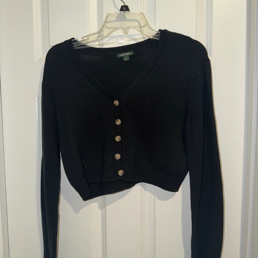 Black Cropped Cardigan with Button Detail